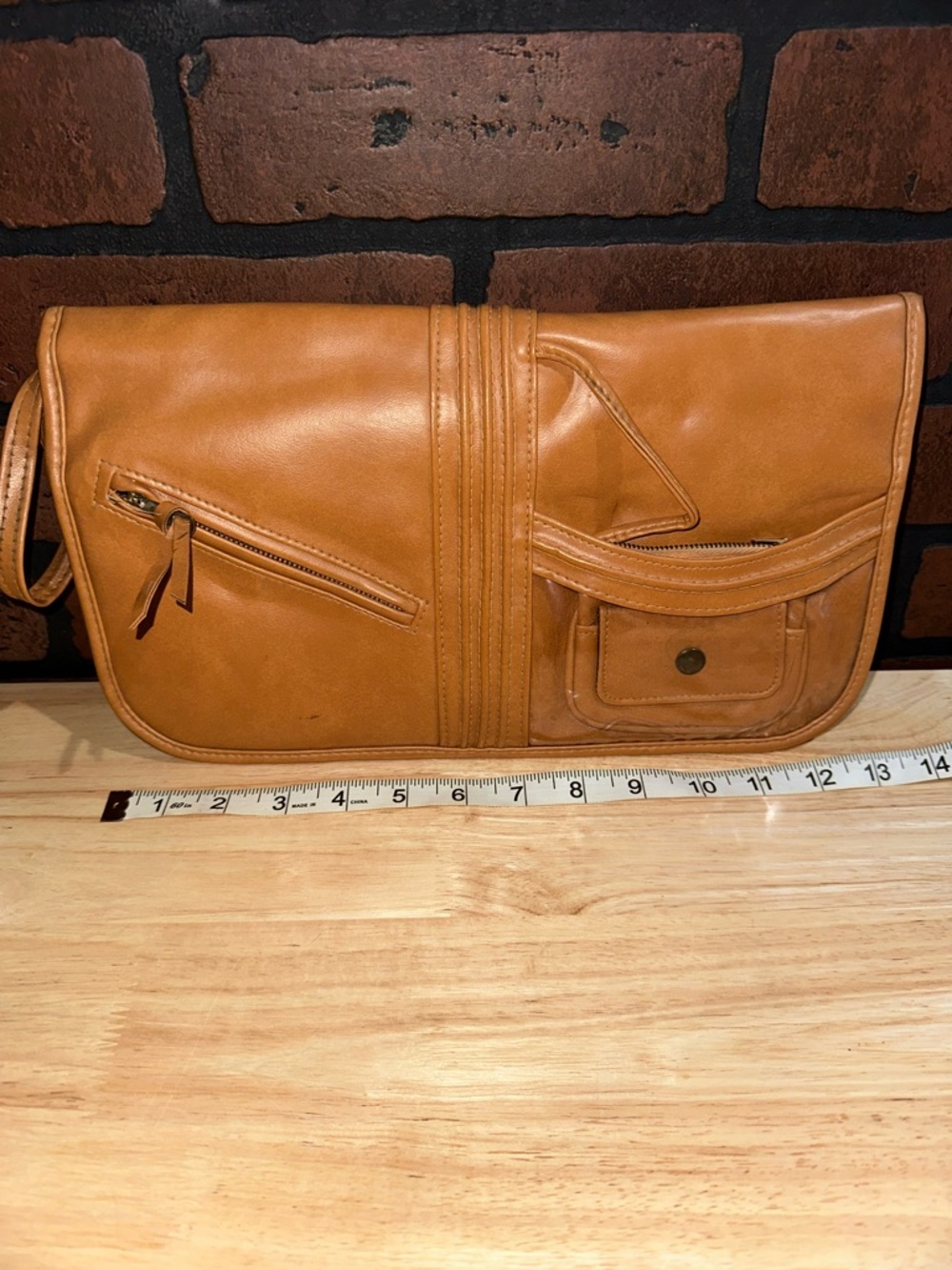 Classic Tan Wristlet Clutch with Front Pockets - Picture 3 of 8